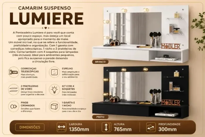 Penteadeira Suspensa Lamiere - Entrega e Monta na Hora