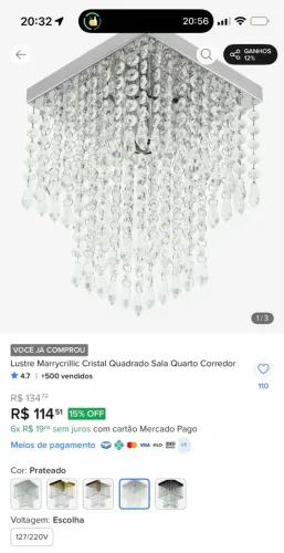 Lustre para quarto e sala cristal