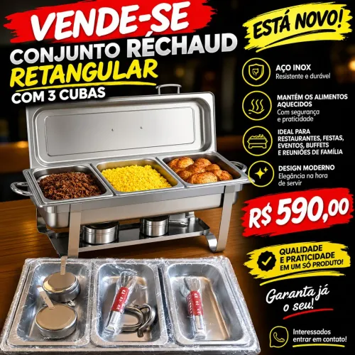 vendo conjuntos réchaud retangular com 3 cubas.