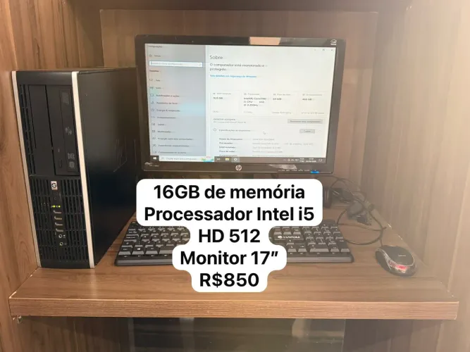 Computador completo: Intel i5, 16GB RAM, HD 512GB + monitor 17". R$800