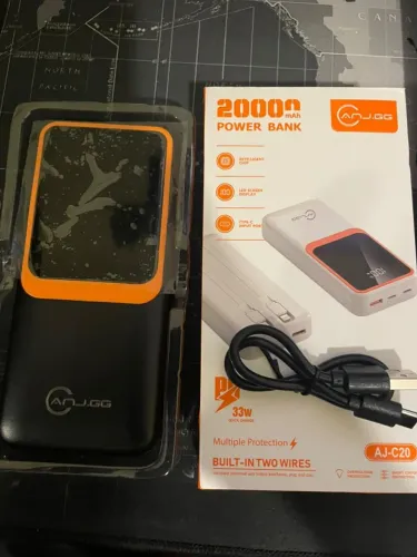 Power Bank 20000mAh 33W ANJ.GG Novo com Cabos Integrados