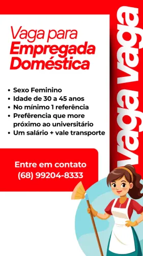 VAGA PARA EMPREGADA DOMÉSTICA