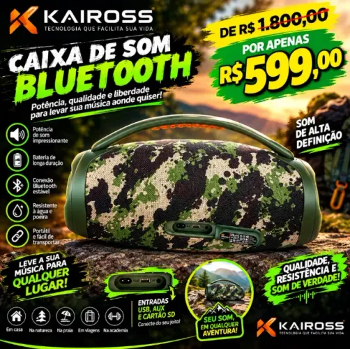 Caixa de Som Boombox Bluetooth Bivolt - Verde Camuflado