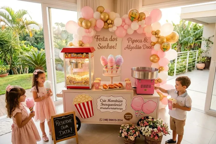 Aluguel de Pipoqueira, Algodão Doce e Mini Dog para Festas e Eventos.