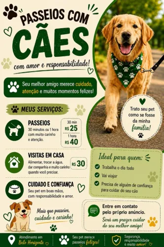 Passeios e cuidados com cães com amor e responsabilidade BH