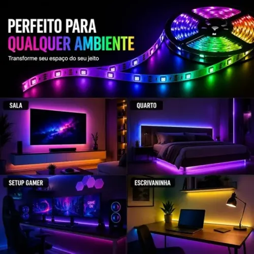 Fita LED RGB e Branca 3, 5, 10 e 15 m com e sem Fonte, com Controle e Bluetooth