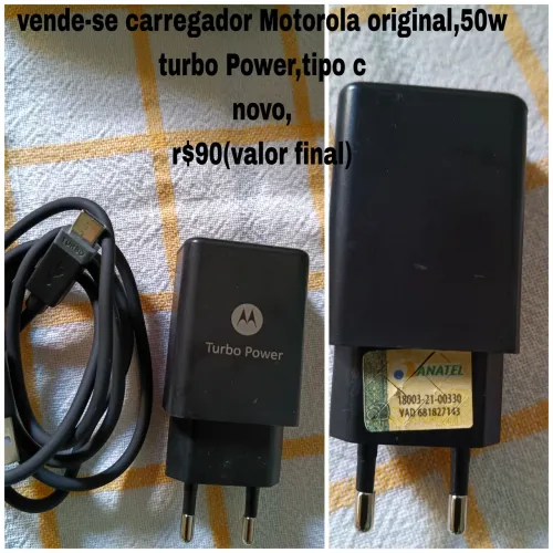 Carregador Motorola original turbo Power tipo c novo r$90(valor final)