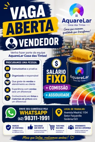 Vendedor (a) para Loja de Tintas no Setor Faiçalvill em Goiânia/GO