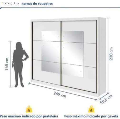 Guarda-roupa Casal com Espelho 2 Portas de Correr 6 Gavetas Toronto Plus Espresso Móveis 1