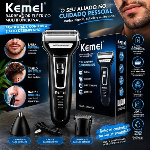 Aparador de Barba 3 em 1 Recarregável Sem Fio Masculino Barba Bigode Cabelo