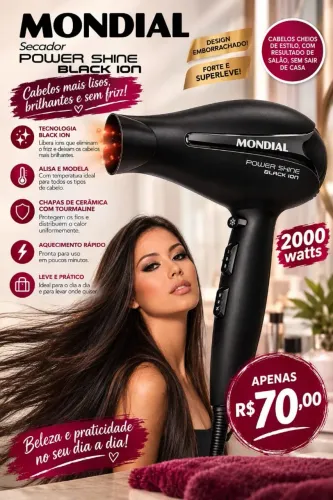 Secador Mondial - Power Shine Black Ion 