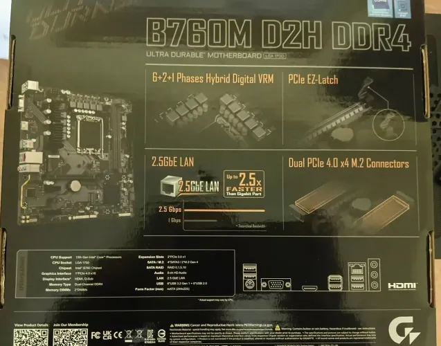 Placa mãe Gigabyte B760M D2H DDR4 (Rev. 1.0)<br>