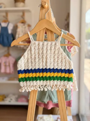 TOP INFANTIL CROCHÊ - CORES DO BRASIL