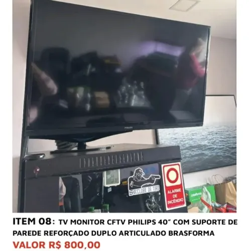 TV MONITOR CFTV PHILIPS 40'' COM SUPORTE DE PAREDE REFORÇADO DUPLO ARTICULADO BRASFORMA