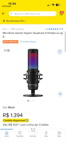 Microfone HyperX QuadCast S RGB - Pouco uso 