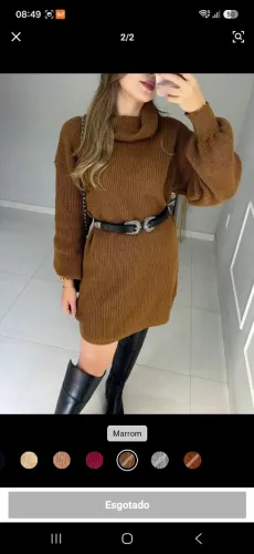 Vestido manga longa Tricot Linha Soltinho Gola Boba
