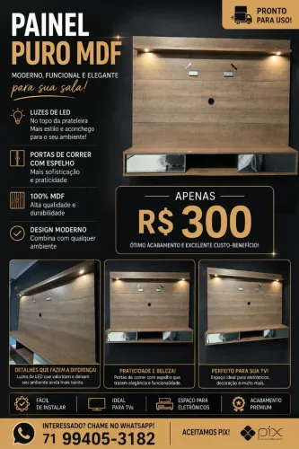 Painel moderno e super elegante! 100% MDF<br>? 100% MDF