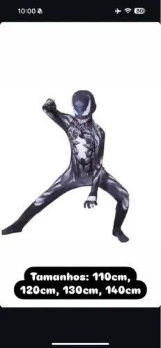 Fantasia Venom - Tamanhos 110cm a 140cm
