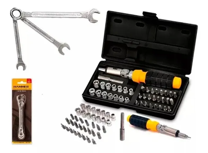 Conjunto de Soquetes Sextavado 40 itens + 3 Chaves Combinada Aço Carbono Hammer
