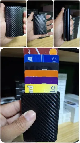 Mini carteira antefurto com tecnologia RFID suporta até 6 cartões