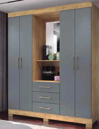 Guarda-Roupa 4 Portas com Espelho e 3 Gavetas