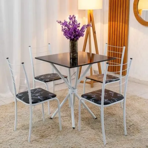 Mesa Tubular Tampo Preto 68X68 MDF 4 Cadeiras Rio rf76
