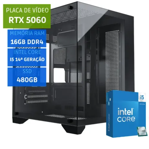PC Gamer Intel Core i5 14400F - RTx 5060 - 16Gb Ram DDR4 - SSD 480Gb - Novo