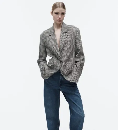 Blazer reto xadrez vichy feminino