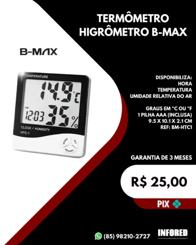 Termômetro higrômetro B-max BM-HTC1