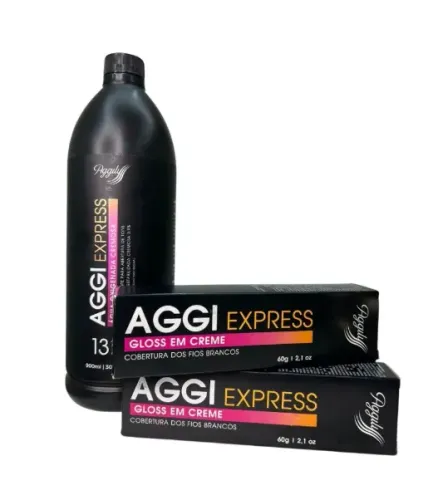 Gloss Express Aggily Para Coloração de Fios Brancos KIT COLORAÇÃO + OX 13 vol /4%