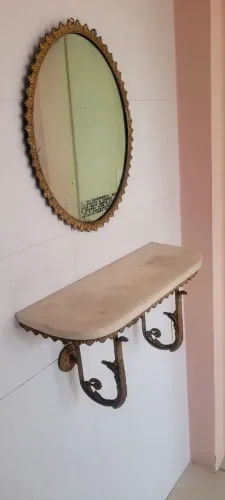 Conjunto Espelho Oval e Prateleira Mármore Decorativa Vintage