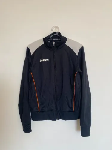 Jaqueta preta com zíper e bolsos laterais Casaco esportivo Asics M