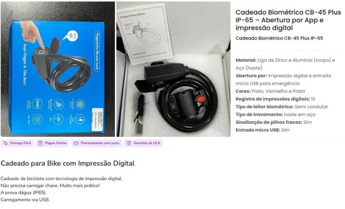 Corrente cadeado biométrico para bike