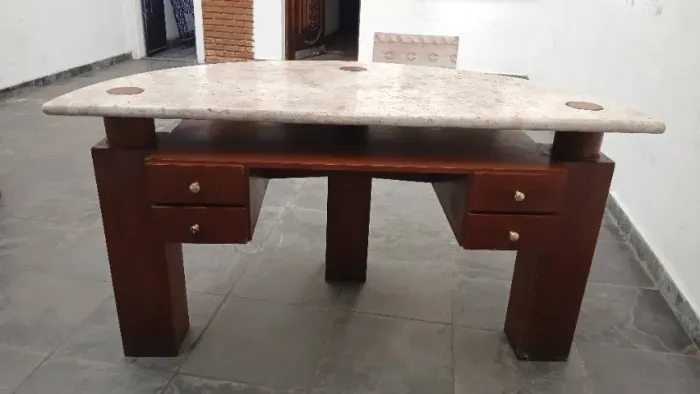 Mesa de Mármore Travertino com Madeira Maciça _ 1,50m