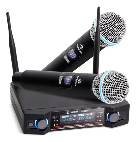 Microfone Sem Fio Duplo Onistek ON-MC809 Profissional Digital UHF