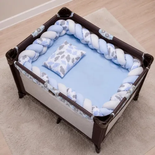 Kit berço portátil azul 5 peças
