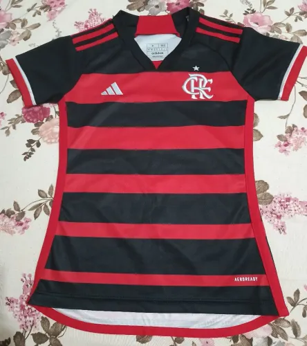 Camisa Flamengo I 24/25 s/n° Torcedor Adidas Feminina Tam. P - Vermelho+Preto