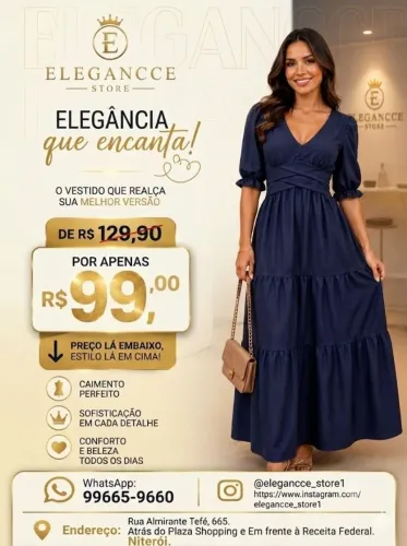 Vestido Longo Moda Evangélica Azul Marinho