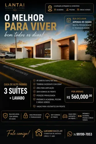 Casa 3 Suítes 255m² à Venda no Lantai Residence R$ 560 Mil