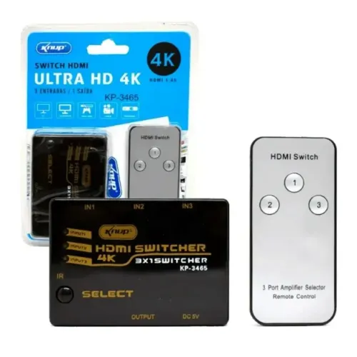 Switch Hdmi 3x1 Knup Kp-3465 Ultra Hd 4k *ENTREGA GRÁTIS*