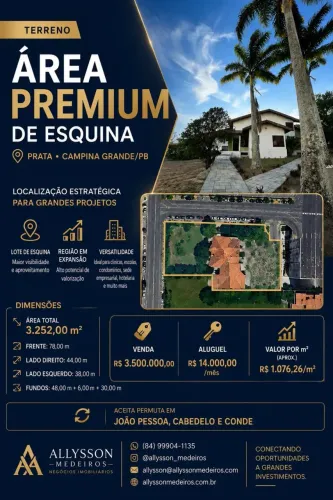 Terreno com 3.252 m² Prata Campina Grande/PB | Incorporação, Clínica ou Sede Empresarial