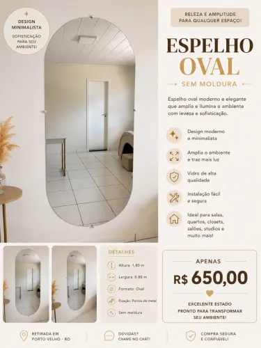 ESPELHO OVAL 1,80x0,80 