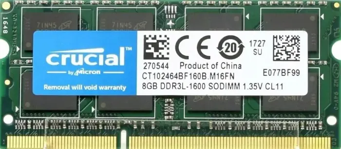 Memória Crucial 8GB DDR3L 1600 MHz CL11 Laptop / Notebook