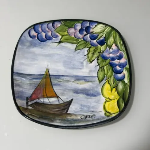 Prato Decorativo Artesanal Pintado a Mão comprado no Chile