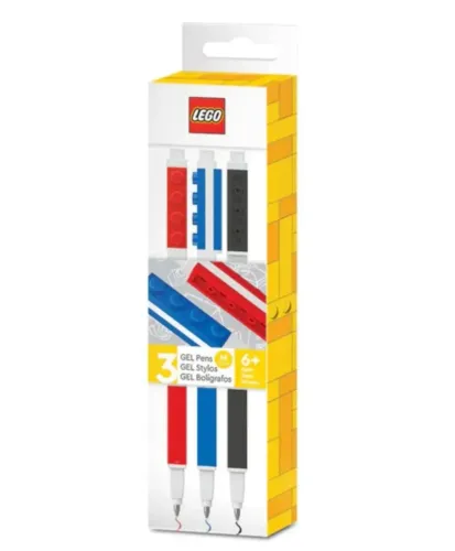 Caneta gel vermelha azul e preta Lego