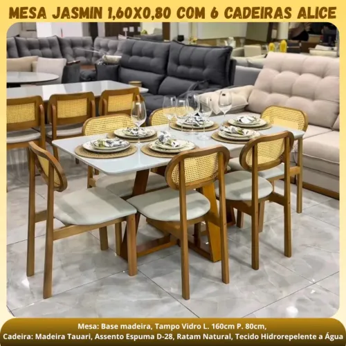 Mesa de Jantar 160x90 Com 6 Cadeiras telinha 100% Madeira