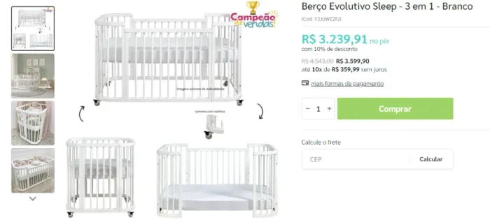 Berço 3 em 1: mini berço, berço e cama