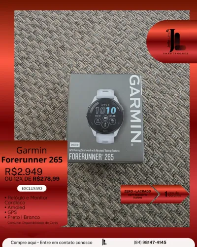 GARMIN FORERUNNER 265, PRETO OU BRANCO, LACRADO, EXCLUSIVO!