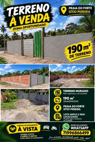 Vendo terreno em praia do forte no sítio Pereira já murado