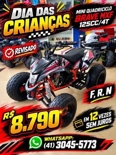 MINI QUADRICICLO BRAVE MXF 125CC/4T REVISADO EM 12 VEZES SEM JUROS DIA DAS CRIANÇAS